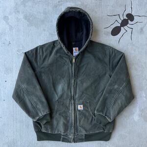 Vintage Y2K Carhartt WOMENS WJ130 MOS green hooded work wear jacket